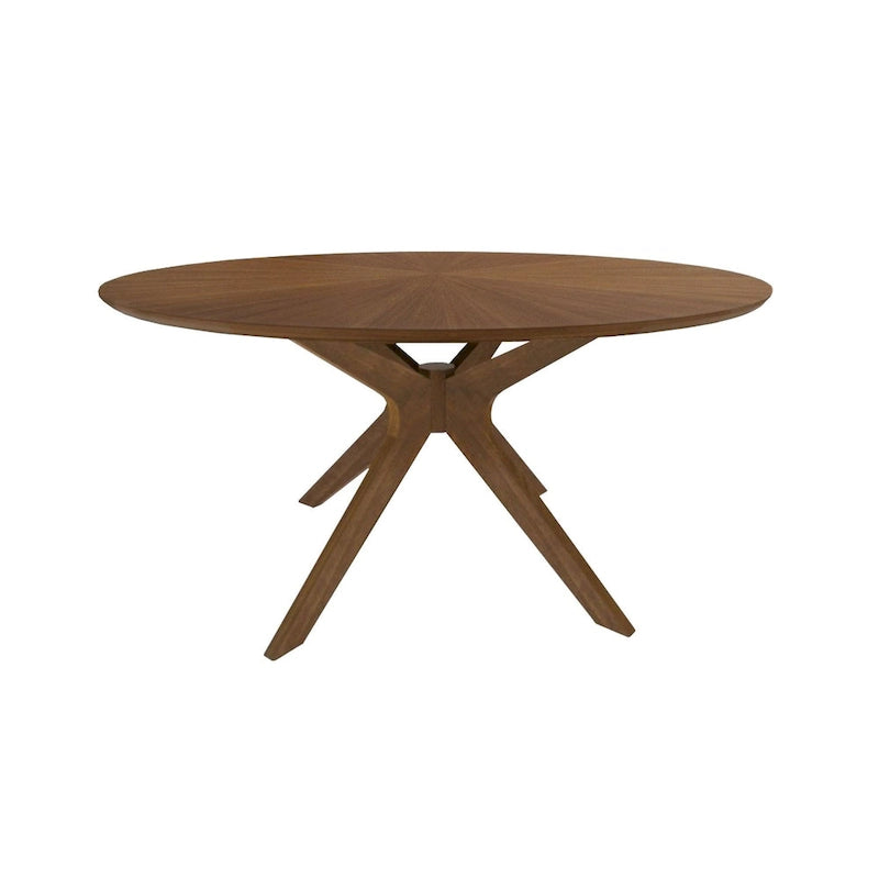 Tavolo da pranzo rotondo in noce da 150 cm con base in legno massello – 6 posti