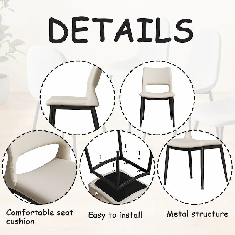 Sedie da Pranzo Moderne Minimaliste in Ecopelle – Ergonomiche, Gambe in Metallo (Confezione da 2)
