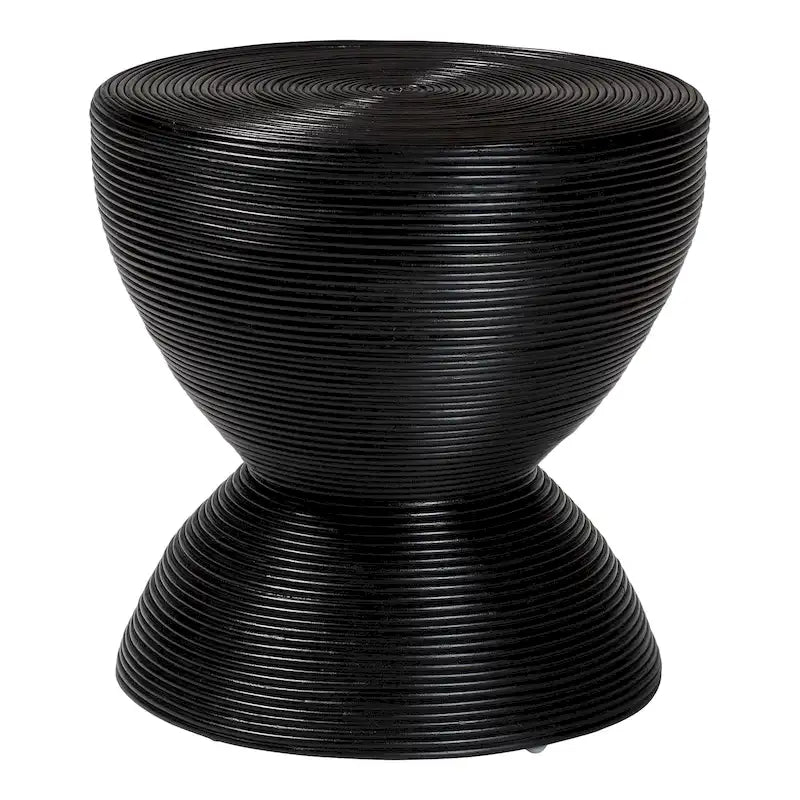 Tavolino/Comodino con Struttura a Clessidra in Rattan Naturale – Stile Bohémien Chic, Rotondo 55 cm