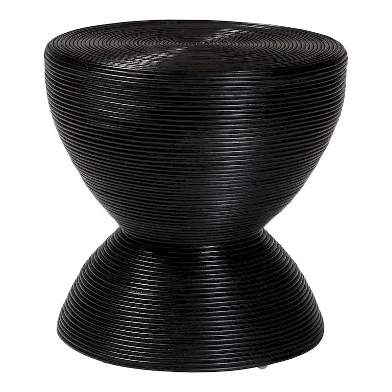 Tavolino/Comodino con Struttura a Clessidra in Rattan Naturale – Stile Bohémien Chic, Rotondo 55 cm