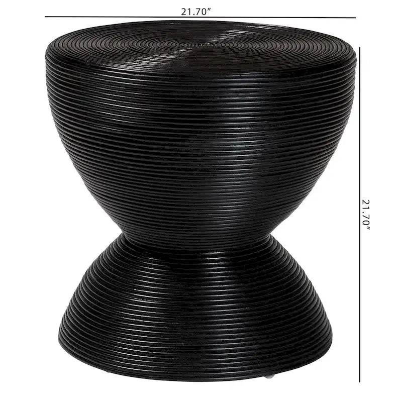 Tavolino/Comodino con Struttura a Clessidra in Rattan Naturale – Stile Bohémien Chic, Rotondo 55 cm