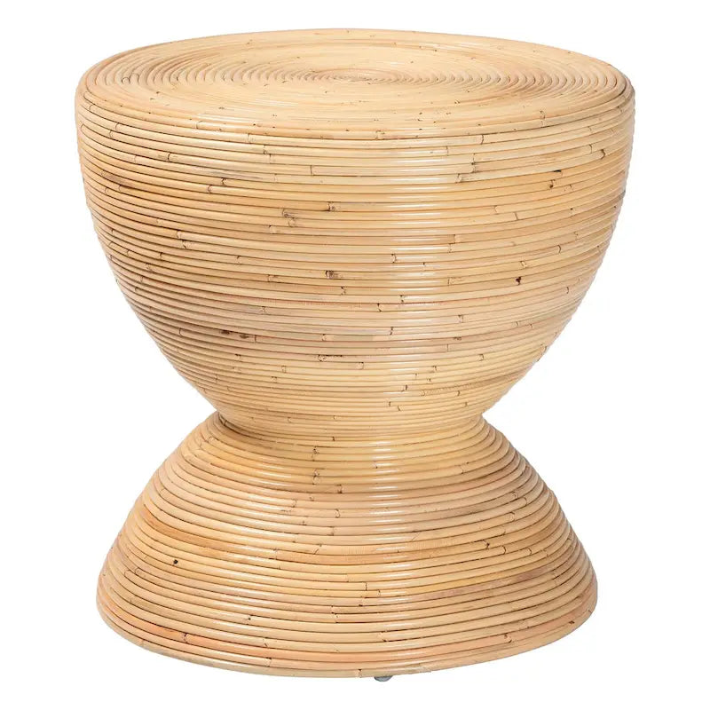 Tavolino/Comodino con Struttura a Clessidra in Rattan Naturale – Stile Bohémien Chic, Rotondo 55 cm