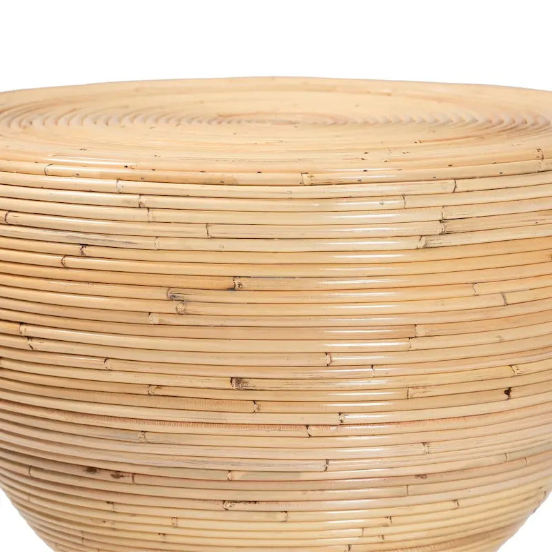 Tavolino/Comodino con Struttura a Clessidra in Rattan Naturale – Stile Bohémien Chic, Rotondo 55 cm