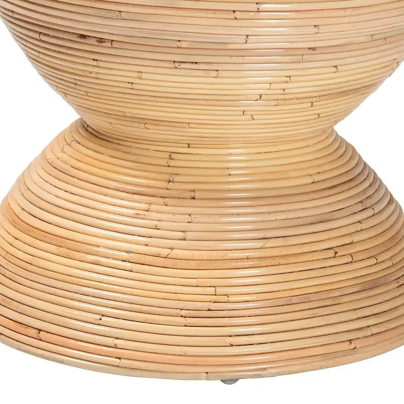 Tavolino/Comodino con Struttura a Clessidra in Rattan Naturale – Stile Bohémien Chic, Rotondo 55 cm