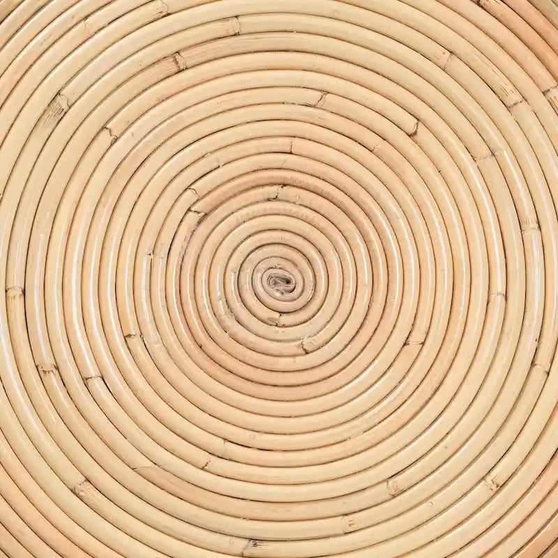 Tavolino/Comodino con Struttura a Clessidra in Rattan Naturale – Stile Bohémien Chic, Rotondo 55 cm