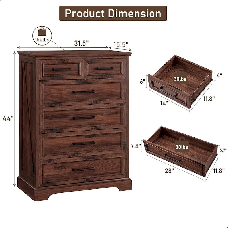 Cassettiera rustica a 6 cassetti Farmhouse – 80 cm di larghezza