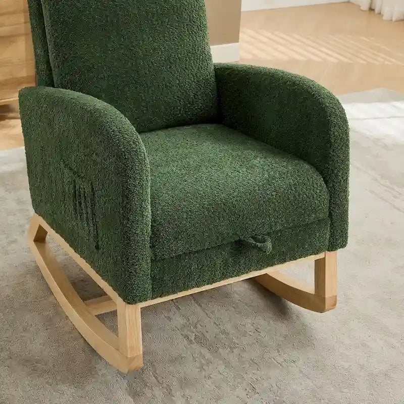 Sedia a Dondolo da Asilo Nido in Bouclé con Poggiapiedi Retrattile e Tasche Laterali