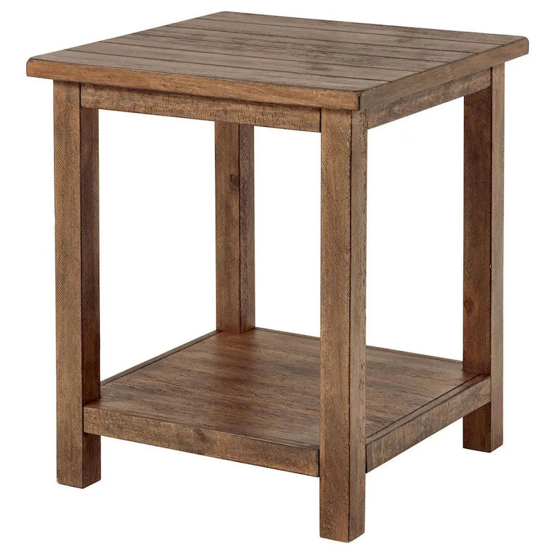 Tavolino da salotto/comodino quadrato da 20" in stile rustico con ripiano inferiore – Marrone anticato