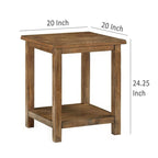 Tavolino da salotto/comodino quadrato da 20" in stile rustico con ripiano inferiore – Marrone anticato