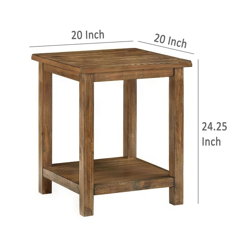 Tavolino da salotto/comodino quadrato da 20" in stile rustico con ripiano inferiore – Marrone anticato