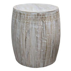 Tavolino rotondo in legno di mango lavorato a mano bianco anticato – diametro 40,6 cm x altezza 50,8 cm