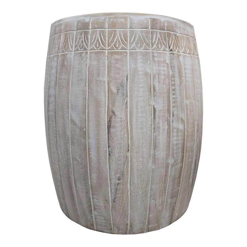 Tavolino rotondo in legno di mango lavorato a mano bianco anticato – diametro 40,6 cm x altezza 50,8 cm
