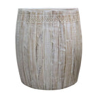 Tavolino rotondo in legno di mango lavorato a mano bianco anticato – diametro 40,6 cm x altezza 50,8 cm