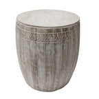 Tavolino rotondo in legno di mango lavorato a mano bianco anticato – diametro 40,6 cm x altezza 50,8 cm