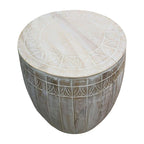 Tavolino rotondo in legno di mango lavorato a mano bianco anticato – diametro 40,6 cm x altezza 50,8 cm