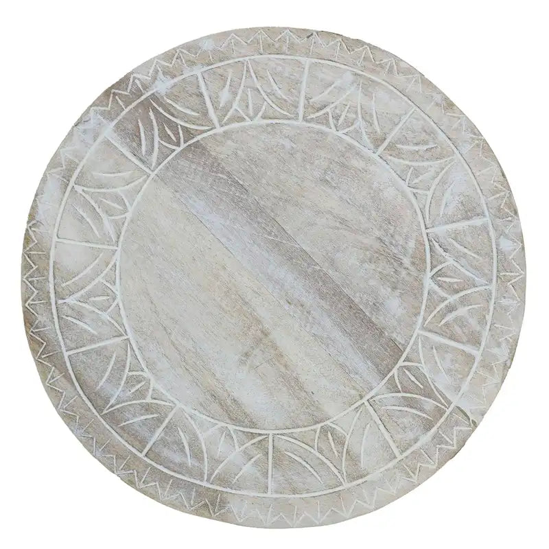 Tavolino rotondo in legno di mango lavorato a mano bianco anticato – diametro 40,6 cm x altezza 50,8 cm