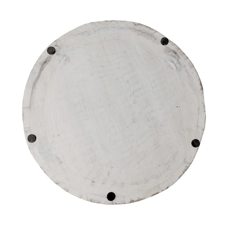 Tavolino rotondo in legno di mango lavorato a mano bianco anticato – diametro 40,6 cm x altezza 50,8 cm
