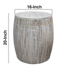 Tavolino rotondo in legno di mango lavorato a mano bianco anticato – diametro 40,6 cm x altezza 50,8 cm