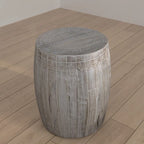 Tavolino rotondo in legno di mango lavorato a mano bianco anticato – diametro 40,6 cm x altezza 50,8 cm