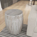 Tavolino rotondo in legno di mango lavorato a mano bianco anticato – diametro 40,6 cm x altezza 50,8 cm