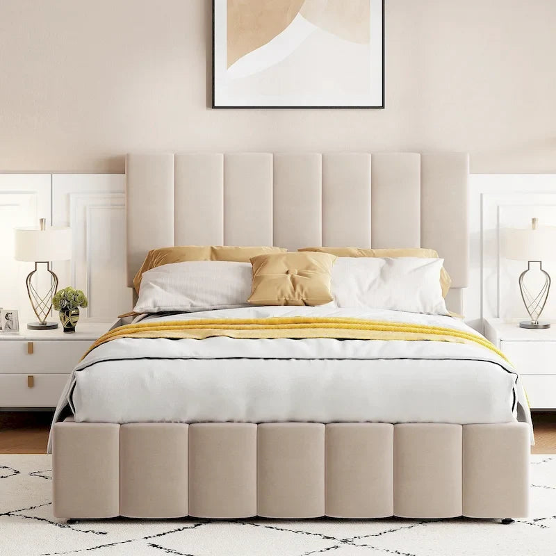 Letto imbottito con piattaforma e contenitore idraulico – Queen/Matrimoniale