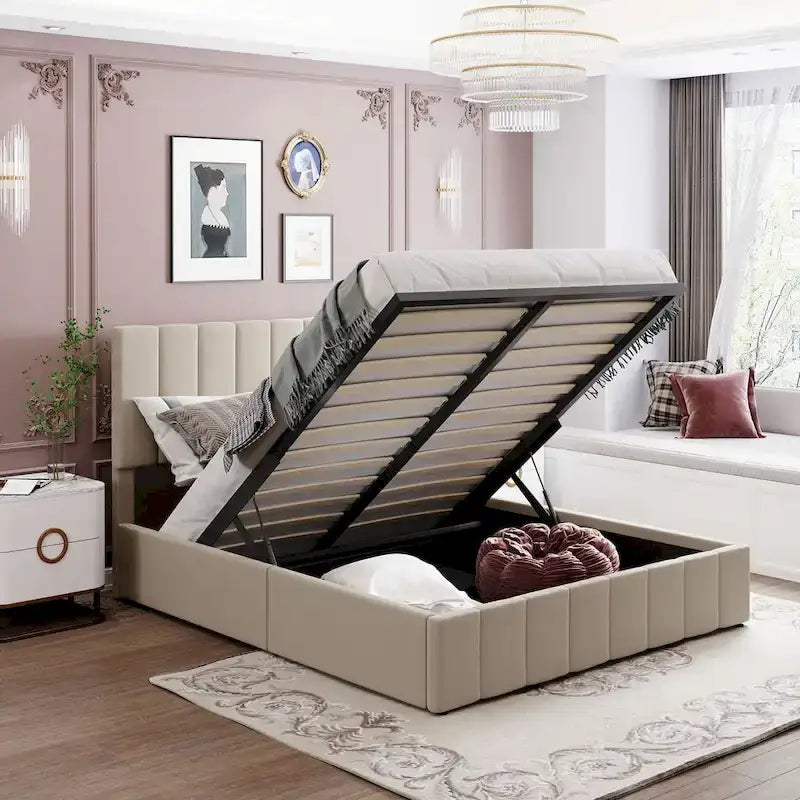 Letto imbottito con piattaforma e contenitore idraulico – Queen/Matrimoniale
