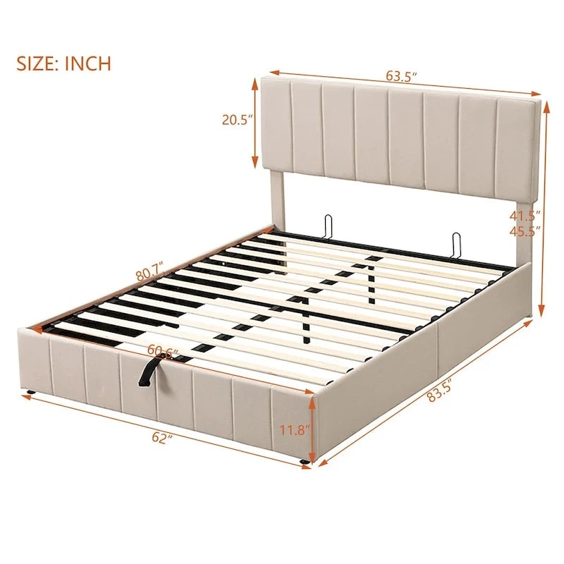Letto imbottito con piattaforma e contenitore idraulico – Queen/Matrimoniale