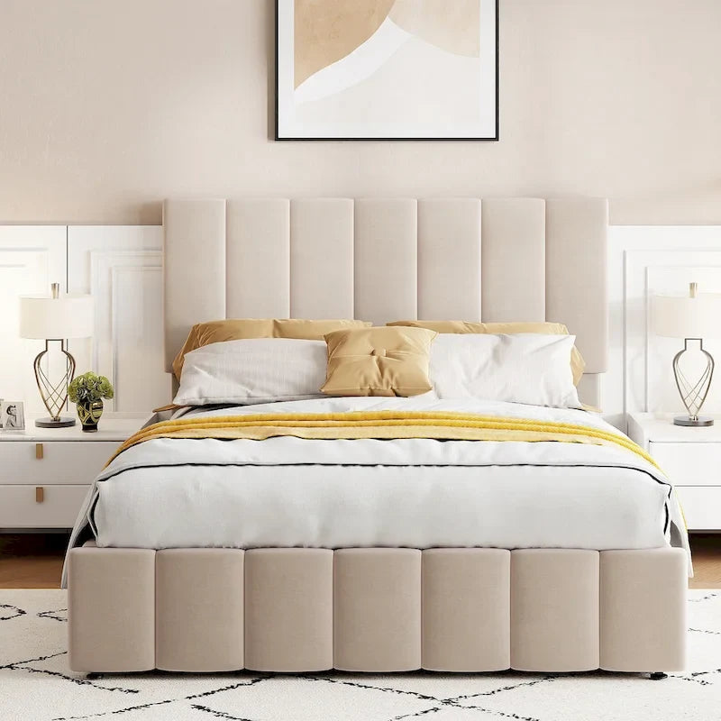 Letto imbottito con piattaforma e contenitore idraulico – Queen/Matrimoniale
