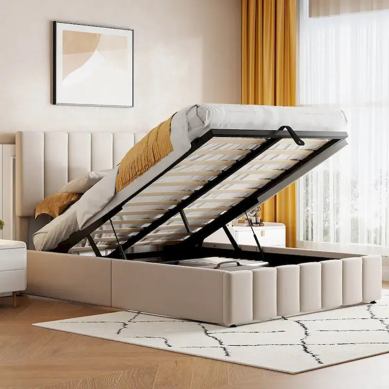 Letto imbottito con piattaforma e contenitore idraulico – Queen/Matrimoniale