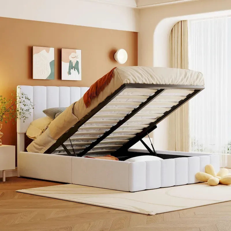 Letto imbottito con piattaforma e contenitore idraulico – Queen/Matrimoniale