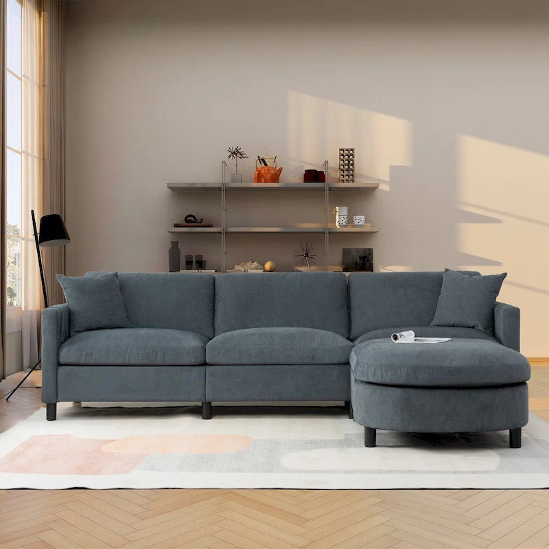 Divano componibile a 4 posti con pouf mobile e bracciolo portaoggetti – 273 cm L
