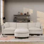 Divano componibile a 4 posti con pouf mobile e bracciolo portaoggetti – 273 cm L