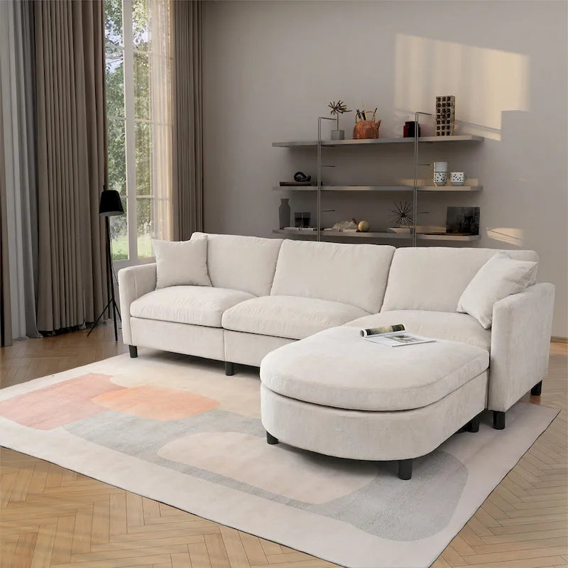 Divano componibile a 4 posti con pouf mobile e bracciolo portaoggetti – 273 cm L