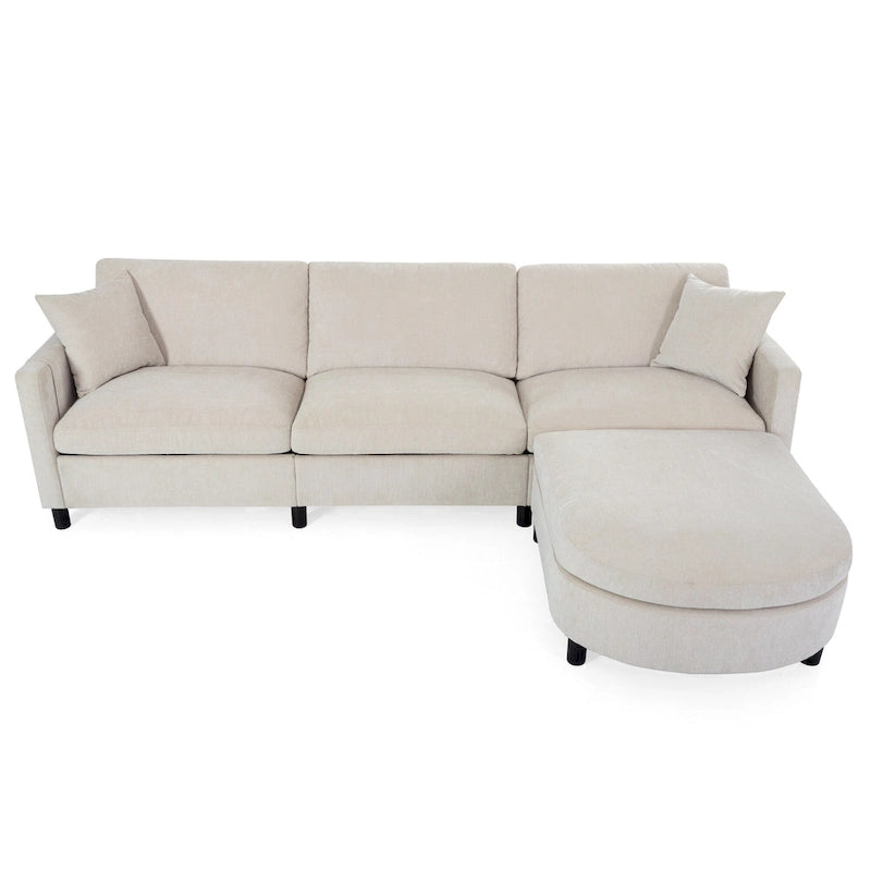 Divano componibile a 4 posti con pouf mobile e bracciolo portaoggetti – 273 cm L