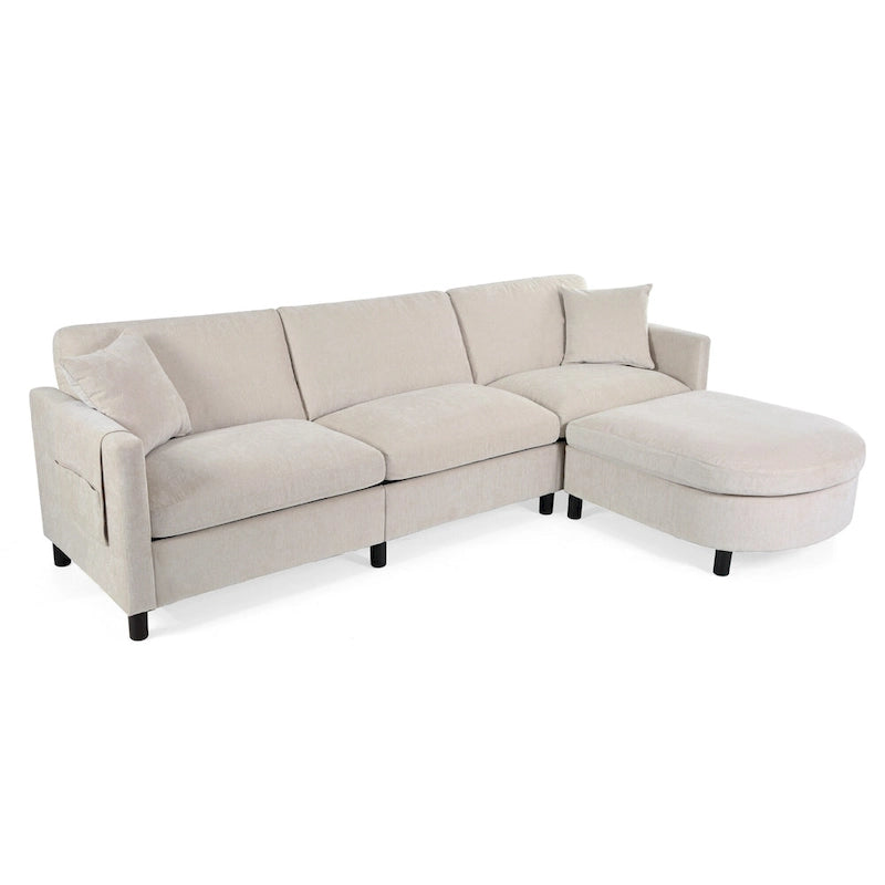 Divano componibile a 4 posti con pouf mobile e bracciolo portaoggetti – 273 cm L