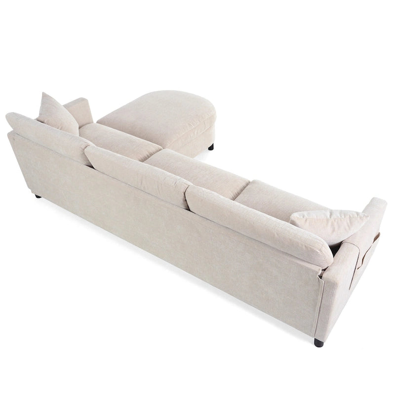 Divano componibile a 4 posti con pouf mobile e bracciolo portaoggetti – 273 cm L