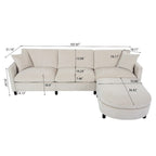 Divano componibile a 4 posti con pouf mobile e bracciolo portaoggetti – 273 cm L