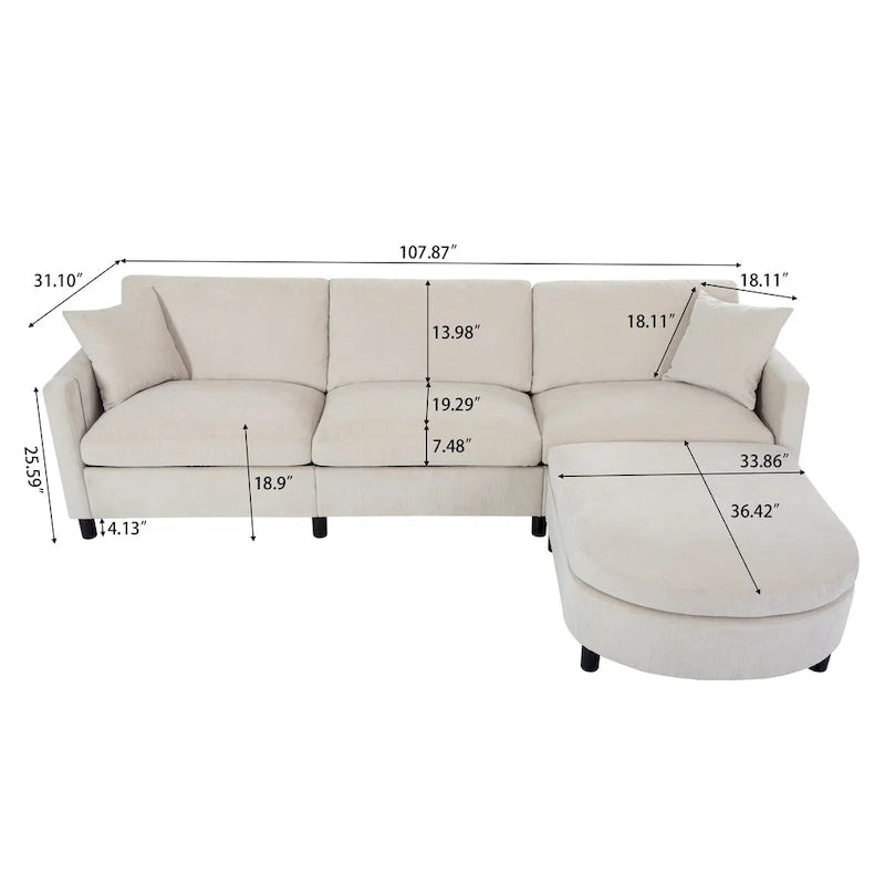Divano componibile a 4 posti con pouf mobile e bracciolo portaoggetti – 273 cm L