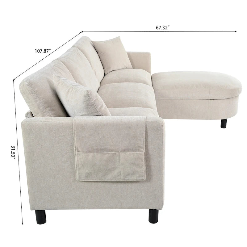 Divano componibile a 4 posti con pouf mobile e bracciolo portaoggetti – 273 cm L