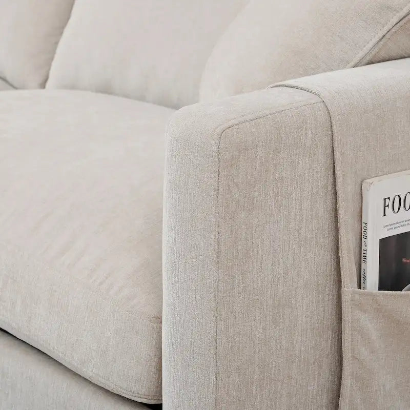 Divano componibile a 4 posti con pouf mobile e bracciolo portaoggetti – 273 cm L