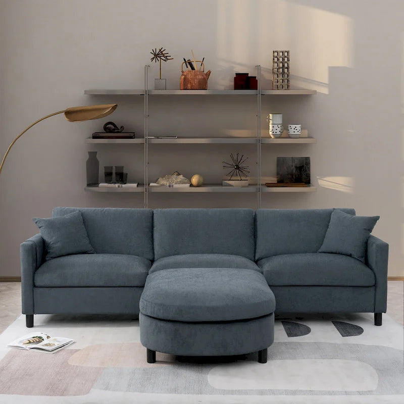 Divano componibile a 4 posti con pouf mobile e bracciolo portaoggetti – 273 cm L