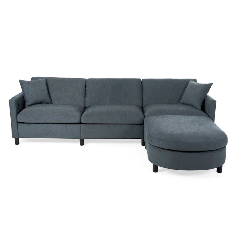 Divano componibile a 4 posti con pouf mobile e bracciolo portaoggetti – 273 cm L