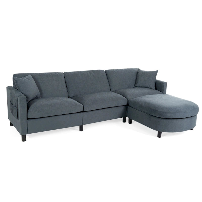 Divano componibile a 4 posti con pouf mobile e bracciolo portaoggetti – 273 cm L