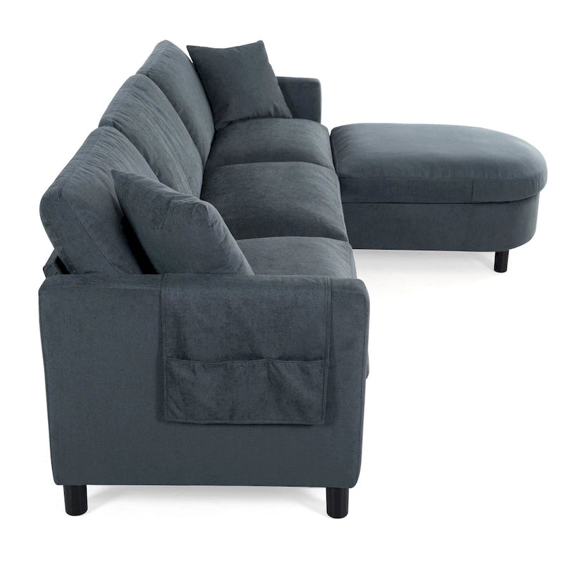 Divano componibile a 4 posti con pouf mobile e bracciolo portaoggetti – 273 cm L
