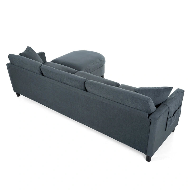 Divano componibile a 4 posti con pouf mobile e bracciolo portaoggetti – 273 cm L