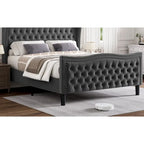 Letto matrimoniale king size in velluto con testiera imbottita e borchie in rame