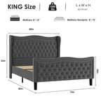 Letto matrimoniale king size in velluto con testiera imbottita e borchie in rame