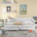 White Twin Pine Wood Extendable Daybed with 2 Storage Drawers