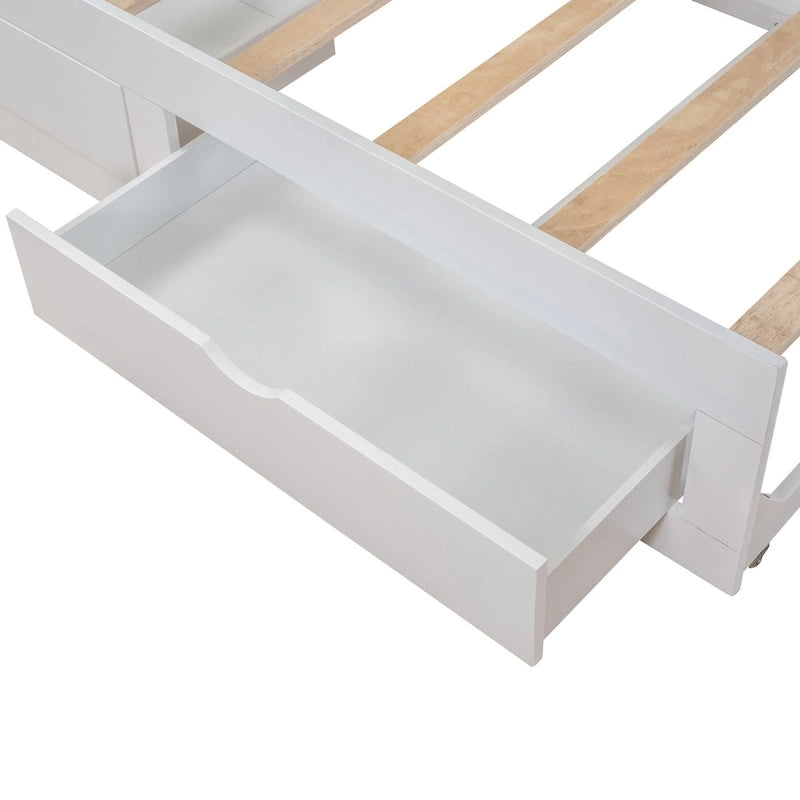 Divano letto allungabile in legno di pino bianco con 2 cassetti portaoggetti