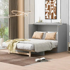 Letto a scomparsa grigio a grandezza naturale con cassetti portaoggetti versatili e design a trama in rattan